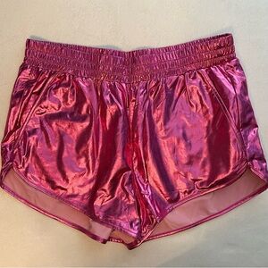 MAKARTHY Women's Metallic Pink Shorts Elastic Waist Shiny Sparkly Rave 2X XXL